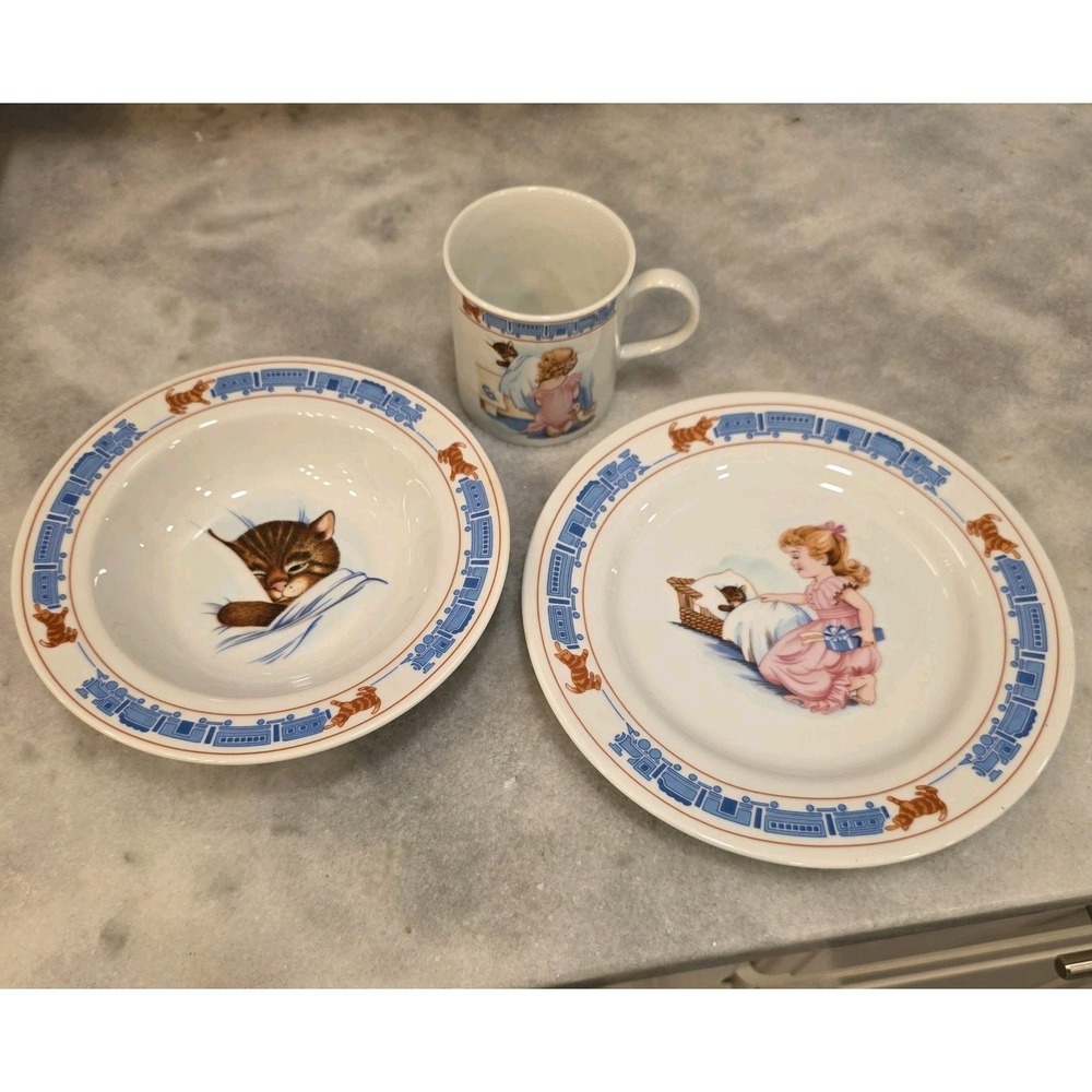 1985 3-Piece C&O Railway Childs China Set Chessie the Cat Mug Bowl Plate